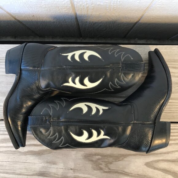 Diamond J Lizard Print Womens Black Leather Cowboy Western Boots 7 B 7034L - Picture 6 of 14